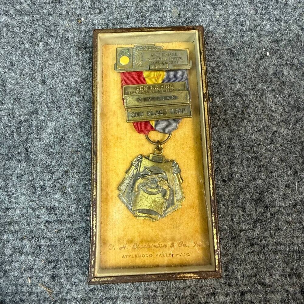 Vintage NRA Center Fire National Course Civilian 2nd Place Team Medal w Case